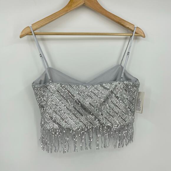 SAYLOR | Persephone Top & Mini Skirt Set in Platinum Silver Sequin Disco S - Picture 9 of 16